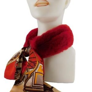 Rex Rabbit Fur Scarf with Silk Ribbon NWOT blush color and black available